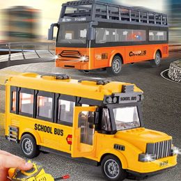 Diecast Model Cars 1 30 Remote Control School Bus High Speed 4 Channels Tour Bus Model Double Decker Sightseeing Bus Electric Car Kids Toys Gift Y240520EXWL