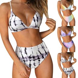 Women's Swimwear Bikinis 2024 Women Tie Dye Print Bandeau Padded Push Up Brazilian Swimsuit Bathing Suit Beachwear Biquini Swim
