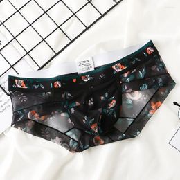 Underpants Men's Underwear Floral Printed Panties Male U Convex Pouch Design Briefs Low Wais Elastic Seamless Man