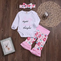 Clothing Sets Clothes for Baby Girl 0-3 Years Lovely Clothing Set Long Sleeves Bodysuit+Donut Printed Bell Bottoms fashion Baby Outfit Y240520W49T