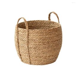 Vases Handmade Planter Basket Natural Straw With Handle Woven Laundry For Strong Load-bearing