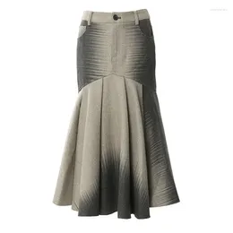 Skirts 2024 Autumn Winter Printed Fashion Woolen For Women Slim Fit Fishtail Skirt Stylish Female Trumpet Y4667