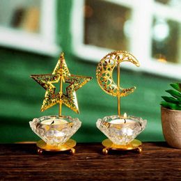 Candle Holders 1 Pc Iron Crystal Star And Moon Holder Light Luxury Home Decor Ornament Crafts Ramadan Party Props B & Supplies