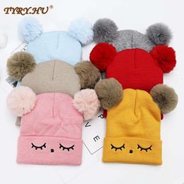 2pcs/set Beanies Cap Kid Solid Color Plush Ball Baby Girls And Scarf Set Winter Warm Caps For Boys Newborn Hat L2405