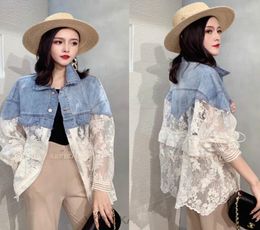 Women039s Jackets 2021 Summer Long Sleeve Large Size Jean Women Coat Loose Lace Stitching Perspective Top Jacket Ladies Denim C1258320