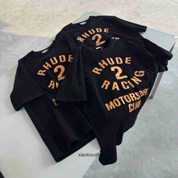 Rhude High end designer T shirts for Racing Club Letter Banner Print Summer High Street Fashion Mens Casual Short Sleeve Tee Shirt With 1:1 original labels