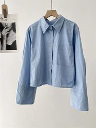 Women's Blouses Women One Pocket Shirt Loose Covered Buttons Simple 2024 Spring Female Turn-down Collar Cotton Blouse