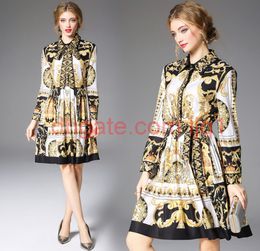 2020 Spring Summer Fall Vintage Baroque Print Collar Long Sleeve Roun Luxury A-Line Women Ladies Casual Dress New Arrival Wholesale2499910