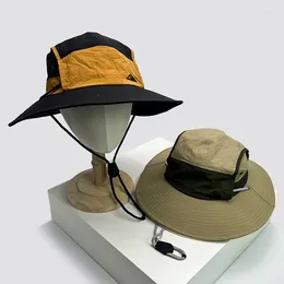 Berets Unisex Quick Drying Retro Bucket Hats Colour Block Sunshade Outdoor Breathable Drawstring Casual Alpine Cap Versatile Fashion