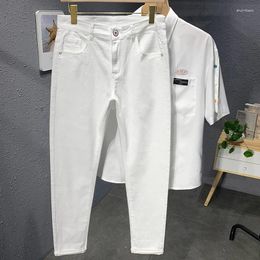 Men's Jeans 2024 Autumn White Black Straight Slim Fit Casual Fashion Elastic Cotton Trousers Male Streetwear Denim Pants