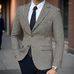 Men's Suits Plaid Blazer For Men 2024 One Piece Houndstooth Suit Jacket With 2 Side Slit Slim Fit Casual Male Coat Fashion Ready To Ship