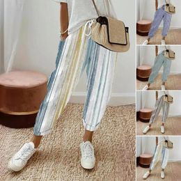 Women's Pants Women Summer Spring Midi Cotton Line Ruffles Vintage Big Large Plus Sizes Casual Party Fashion Loose Strip Pocket Pant