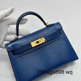 Platinum Lizard Leather Handbag 7A Kliys Lizard Skin Hand Sewn Wax Thread Light Blue Second Generation 19cm One Shoulder Handheld Cros