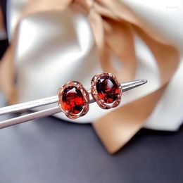 Stud Earrings Original Design Silver Inlaid Ruby Geometric For Women Classic Glamour Elegant Jewelry Party Accessories
