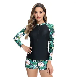 Women's Swimwear NACULAR Long Sleeve Swimsuit Women Rash Guard Printed Sport Tankini Large Size Surfing Two Pieces Bathing Beachwear