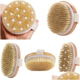 Bath Brushes, Sponges & Scrubbers Ups Bamboo Dry Body Brushes Shower Brush Wet And Brushing Scrubber For All Kinds Of Skin Drop Delive Dhh6E