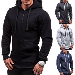 1PCS Solid Men Large Size Top Men039s Front Pockets Zipper Jacket Hooded Sweatshirt Slim Fit Casual Hoodies Top Hooded Hoodie1882840