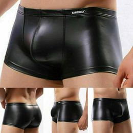 Underpants Sexy Mens Leather Boxer Shorts Underwear Night Clubwear Pouch Boxershort Latex Seamless Panties Tight Underpant Lingerie Hombre