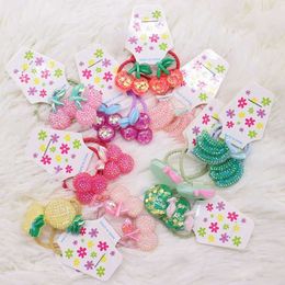 Hair Accessories 2 pieces/set of new fashionable fruit crystal series temperature rubber band hair accessories girls Colourful sweet ribbons d240521