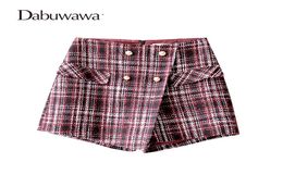 Dabuwawa Wine Red Short Women Plaid Vintage Wool Skirt Shorts For Winter Ladies Plaid Shorts7006883