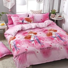 Bedding Sets 4pcs/set Girl's Pink World Cartoon Printing Comfortable Set Bed Linings Duvet Cover Sheet Pillowcases 51