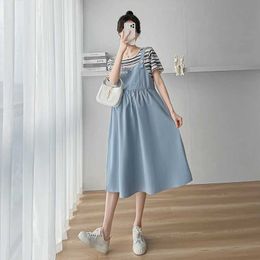 Maternity Dresses Fashionable pregnant woman care dress short sleeved patched feeding clothing prefabricated loose fitting d240520