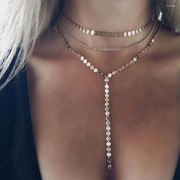 Choker Sexy Multilayer Sequins Crystal Rhinestone Tassel Pendants Chain Necklace Collar Women Jewellery