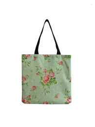 Shoulder Bags Casual Floral Rose Women Handbag Dots Green Large Capacity Printing Bag Lady Eco Friendly Shopper Custom Pattern