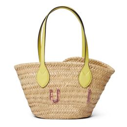 Grass Weaving Tote Bag Designer Weekend Bag Straw Beach Bag Summer Weave Handbag Shopping Shoulder Bag Casual Vegetable Basket Multicolor Resin Glass Letter Totes