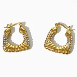 Hoop Earrings Peri'sbox Non Fade Pave Cz Crystal 18K Pvd Gold Plated Textured Thick Women Chunky Unusual Earring Stainless Steel