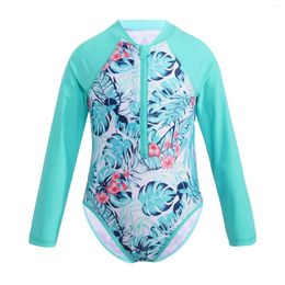 Women's Swimwear Girl Long Sleeve Rash Guard Rashguard Swimsuit Printed Zippered Bathing Suit