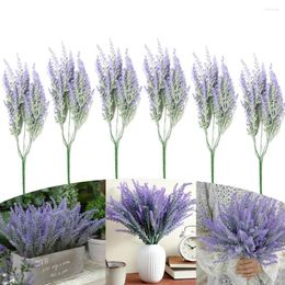 Decorative Flowers 6Pcs Artificial Lavender Faux Purple Lavenders Fake Plastic Plant For Outdoor Wedding Garden Window Porches Home Decor