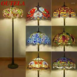 Floor Lamps OUTELA Tiffany Lamp American Retro Living Room Bedroom Country Stained Glass