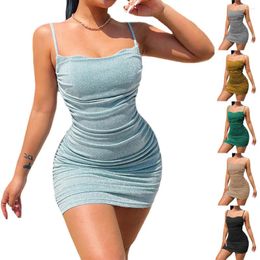 Casual Dresses Dress Women Summer Europe Sexy Party Club Package Buttocks Short Pure Color Strap Temperament Vestidos OLNAL8776