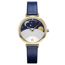 Нарученные часы Anke Store Watch Watch Design Fashion Starry Sky Stars Луна простые кожаные ремешки водонепроницаемые кварцевые часы для женщин подарок 289Z