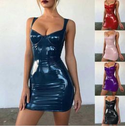 Casual Dresses Hirigin Women Latex Faux Leather Mini Dress 2021 Summer Strap Sexy Club Vestido9569341