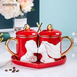 Mugs Creativity Ceramic Coffee Cup Spoon Set Porcelain Teacup Scented Tea Condensed Luxury Cafe Teatime Party Drinkware