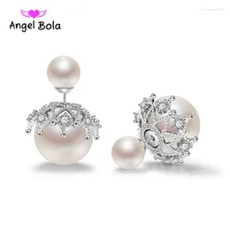 Stud Earrings Fashion Genuine Natural Freshwater Pearl 925 Sterling Silver Jewelry Femme Pink For Women