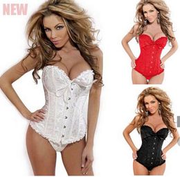 Whole 8xl walson Sexy Lingerie Bustiers Black Satin Embroidered Corset Overbust CorsetsThong plus size corset5754753