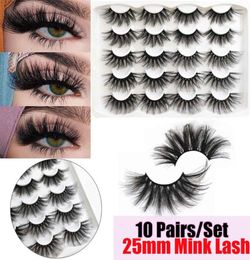 10 Pairs 25MM 3D Mink False Eyelashes Handmade Dramatic Volume Soft Wispies Fluffy Fashion Women Lash Extension Tool4546028