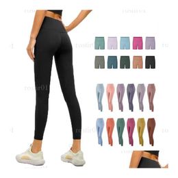 Womens Tracksuits 2023 Designer Gym Align Leggings For Women High Waist Yoga Pant Ankle Length Ninth Elastic Fitness Trousers Lady Y N Dherr