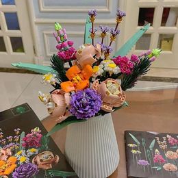 Decorative Flowers Building Blocks Bouquet Romantic Rose Flower Creative Home Desk Plant Decoration Assemble Bricks Toy Gifts Lady