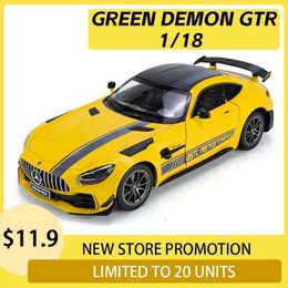 Diecast Model Cars 1 18 Green Demon GTR Supercar Alloy Car Model Gift for Children Hot Wheels Premium Metal Vehicle Toy Collection Fast and Furious Y240520E5AW