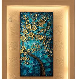 Modern Fashion Home or el Decoration Wall Art Oil Painting on Canvas Gold Flowers Pure Handmade9825596