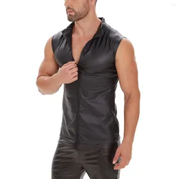 Men's Tank Tops Plus Size Mens Shiny Leather Top Soft Matte T-Shirts Sleeveless Male High Elastic Full Zipper Shaping Vest