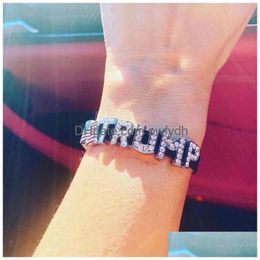 Other Festive Party Supplies Trump 2024 Adjustable Rhinestone Letter Bracelet Black Leather Personalised Wristband Drop Delivery Ho Dhn6M