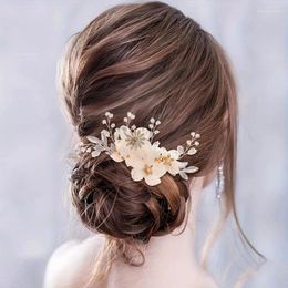 Hair Clips Trendy Pearl Handmade Comb Clip Flower Rhinestone Headband For Women Party Bridal Wedding Accessories Jewelry Pin