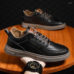 Casual Shoes Portability Fashion Solid Color Comfortable Soft Flat Hombre Men Leather Non-Slip Wear-Resistant Sports