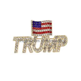 Other Arts And Crafts 2024 Bling Diamond Trump Brooch American Patriotic Republican Campaign Pin Commemorative Badge 2 Styles Drop Del Dhb1O