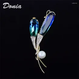 Brooches Donia Jewellery Korean Fashion Colourful Tourmaline Glass Brooch Two-color Leaves Zircon Coat Accessories